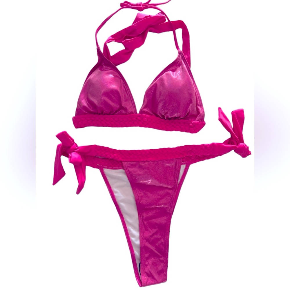 Women’s Pink Metallic Shine Two Piece Bikini